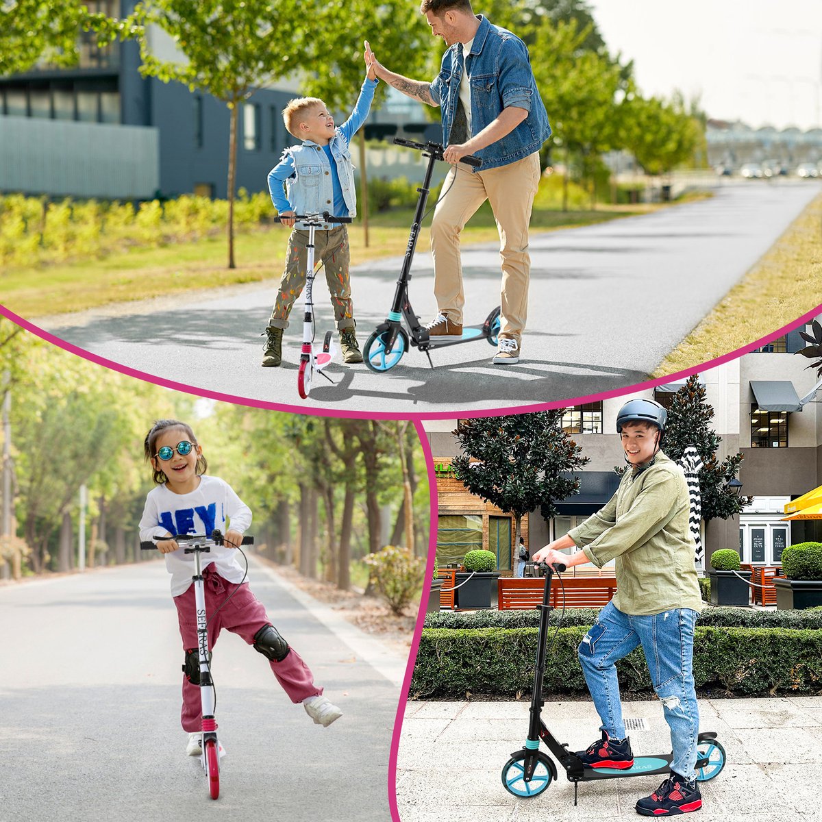 Sefaras Step voor Volwassenen - Kinderstep met Rem - Opvouwbaar - Autoped - Max 110KG - Vering - Met grote wielen - Roze — afbeelding 5