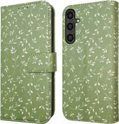 iMoshion Hoesje Geschikt voor Samsung Galaxy S23 FE Hoesje Met Pasjeshouder - iMoshion Design Bookcase smartphone - Groen / Green Flowers