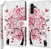 roze poes boom lente - 3D motief - agenda book case hoesje - Telefoonhoesje geschikt voor Samsung Galaxy A15