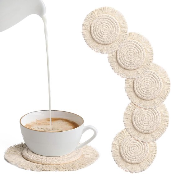 SOLUSTRE 6 stuks natuurlijke rotan onderzetters, handgeweven ronde