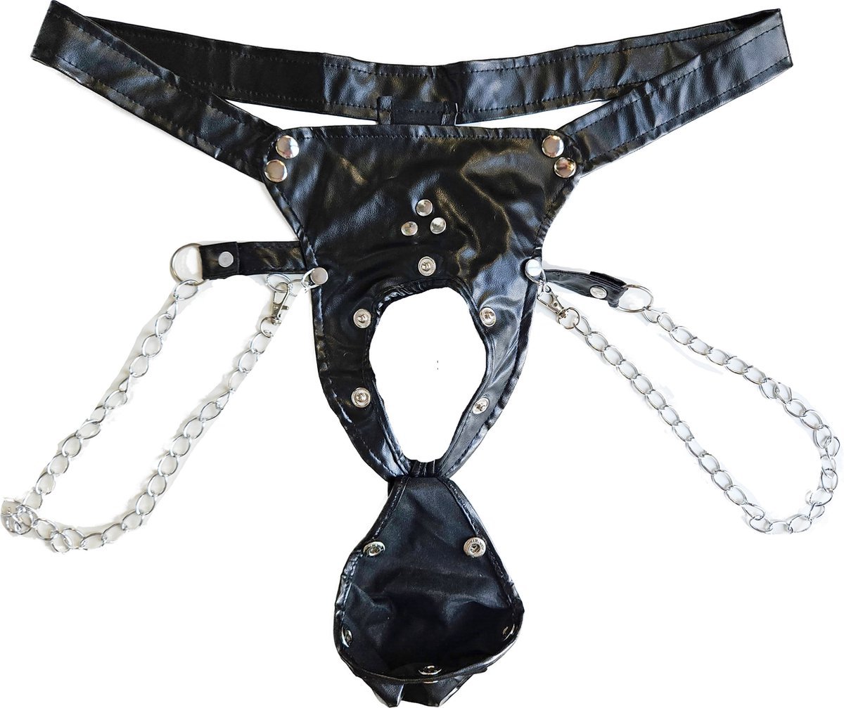 Goedkoopste String Man - sexy Lingerie Heren XL -Open voorkant - Zwart mannen string nepleer SM kleding