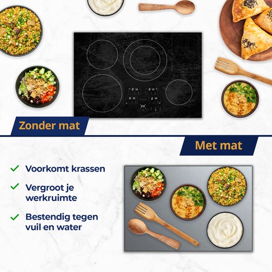 Chefcare Inductie Beschermer Grijze Effen Beton - 95x50 cm - Afdekplaat Inductie - Kookplaat Beschermer - Inductie Mat