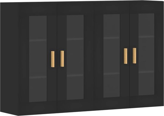 vidaXL Armoires suspendues 2 pcs Bois fini Noir - Armoire Armoires murales murales - Armoire suspendue - Armoire suspendue