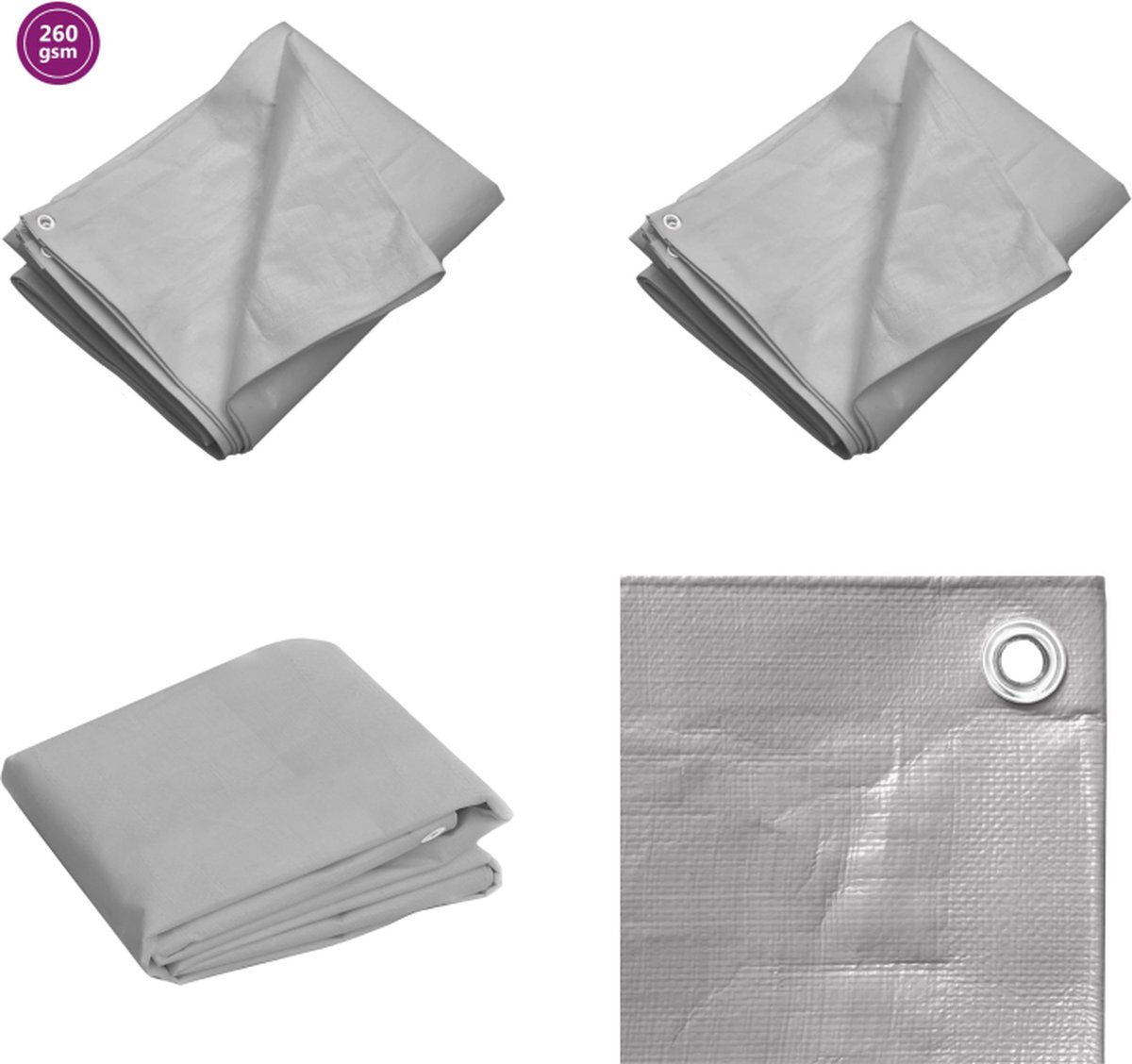 VidaXL Dekzeil 260 g m² 6x8 m HDPE grijs Dekzeil Dekzeilen Tarp Grondzeil