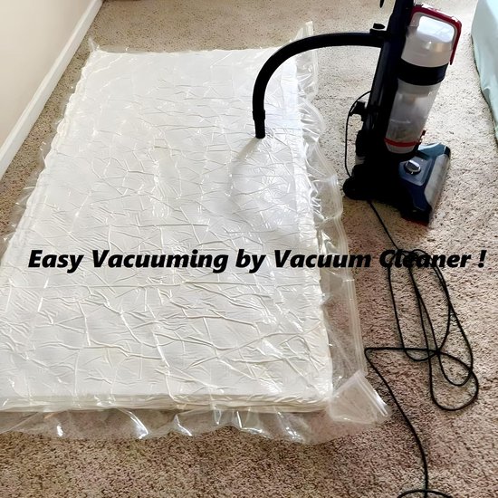 Sac à matelas sous vide pour déménagement, sac scellé sous vide pour le rangement du matelas, sac à matelas en mousse avec fermeture éclair (195 x 254 cm)
