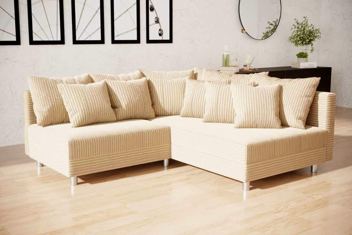 Seatsandbeds hoekbank denver mini- corduroy beige- zonder poef (hocker)- hoeksalon denver mini- seatsandbeds