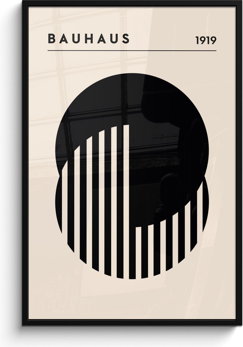FrameYourWall Poster in lijst - Fotolijst 80x120 cm - Posters - Bauhaus - Retro - Zwart - Wit - Abstract - Posterlijst zwart - Decoratie - Wanddecoratie woonkamer - Muurdecoratie slaapkamer