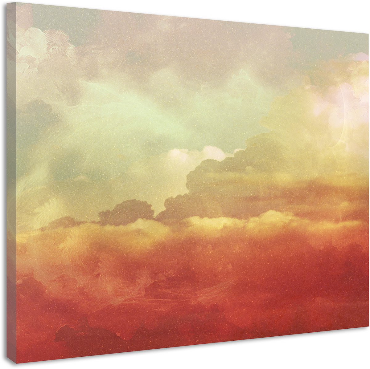 karo-art Schilderij - Abstracte wolken, Oranje Geel , 3 maten , print op canvas , Wanddecoratie Multikleur