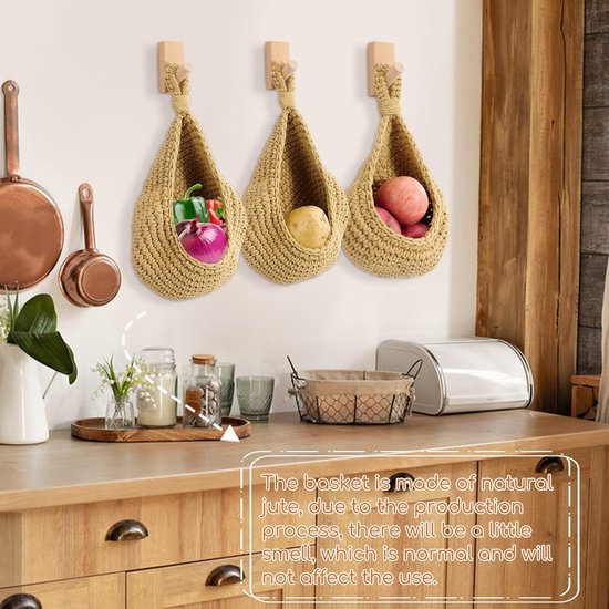 Boho Panier De Rangement Suspendu En Jute Pour Fruits Et Produits Frais