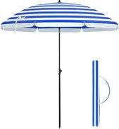 Parapluie de soleil, parapluie de marché, parapluie de jardin octogonal, parasol côtelé en fibre de verre, avec sac de transport, rayé bleu blanc