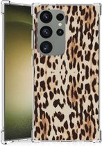Hippe Hoesje Geschikt voor Samsung Galaxy S24 Ultra Smartphone hoesje met doorzichtige rand Leopard