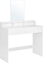 Table de maquillage, avec grand miroir, coiffeuse, 2 tiroirs, 3 compartiments ouverts, table cosmétique, moderne, blanche