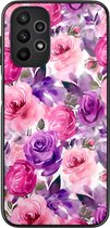 Casimoda® hoesje - Geschikt voor Samsung Galaxy A23 - Rosy Blooms - Zwart TPU Backcover - Planten - Roze