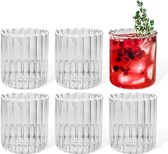 Glazen set van 6 | Design Vintage Streep Glas Noorwegen Kort | drinkglazen ijskoffieglazen cocktailglazen longdrinkglazen water thee koffie sap | vaatwasmachinebestendig duurzaam | 200 ml