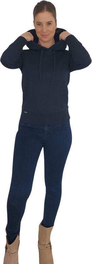 Trui - Biologisch katoenen trui - sweater - trui met cappuchon - navy - cappuchon trui - pullover - maat m