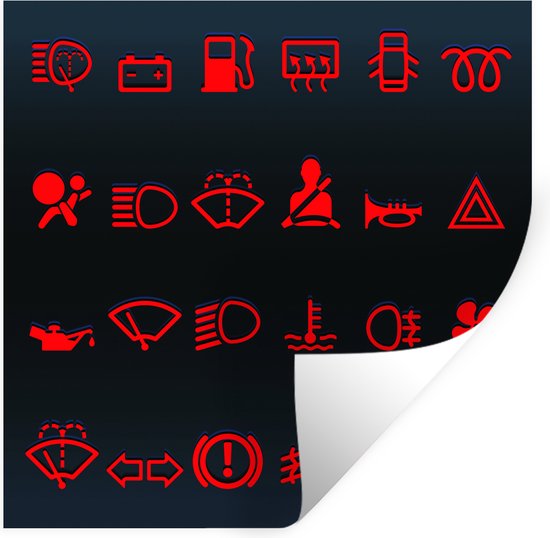 Foto: Muurstickers sticker folie illustratie van de rode symbolen in een auto op het dashboard 100x100 cm plakfolie muurstickers kinderkamer zelfklevend behang xxl zelfklevend behangpapier stickerfolie
