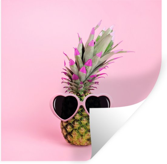 Muurstickers - Sticker Folie - Een ananas tegen een roze achtergrond met een zonnebril - 30x30 cm - Plakfolie - Muurstickers Kinderkamer - Zelfklevend Behang - Zelfklevend behangpapier - Stickerfolie