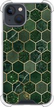 Casimoda® hoesje - Geschikt voor iPhone 13 Mini - Kubus Groen - Shockproof case - Extra sterk - TPU/polycarbonaat - Groen, Transparant