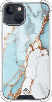 Casimoda® hoesje - Geschikt voor iPhone 13 Mini - Marmer Lichtblauw - Shockproof case - Extra sterk - TPU/polycarbonaat - Blauw, Transparant