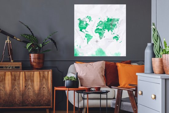 Stickers muraux - Cartes du monde - Vert - Peinture - 80x80 cm - Feuille adhésive