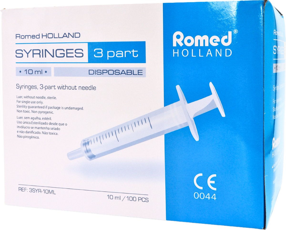 Goedkoopste Romed 3-delige injectiespuiten 10ml luer slip 100 stuks Romed - Steriel verpakt
