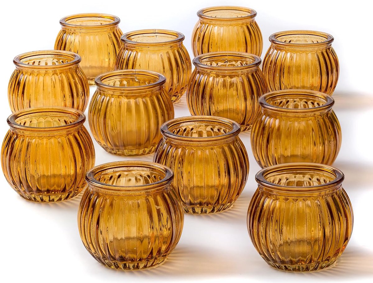 Kandelaar theelichthouder glas 24 stuks Amber Halloween theelichtglazen kaarsenglazen voor tafeldecoratie woonkamer bruiloft Kerstmis party decoratie