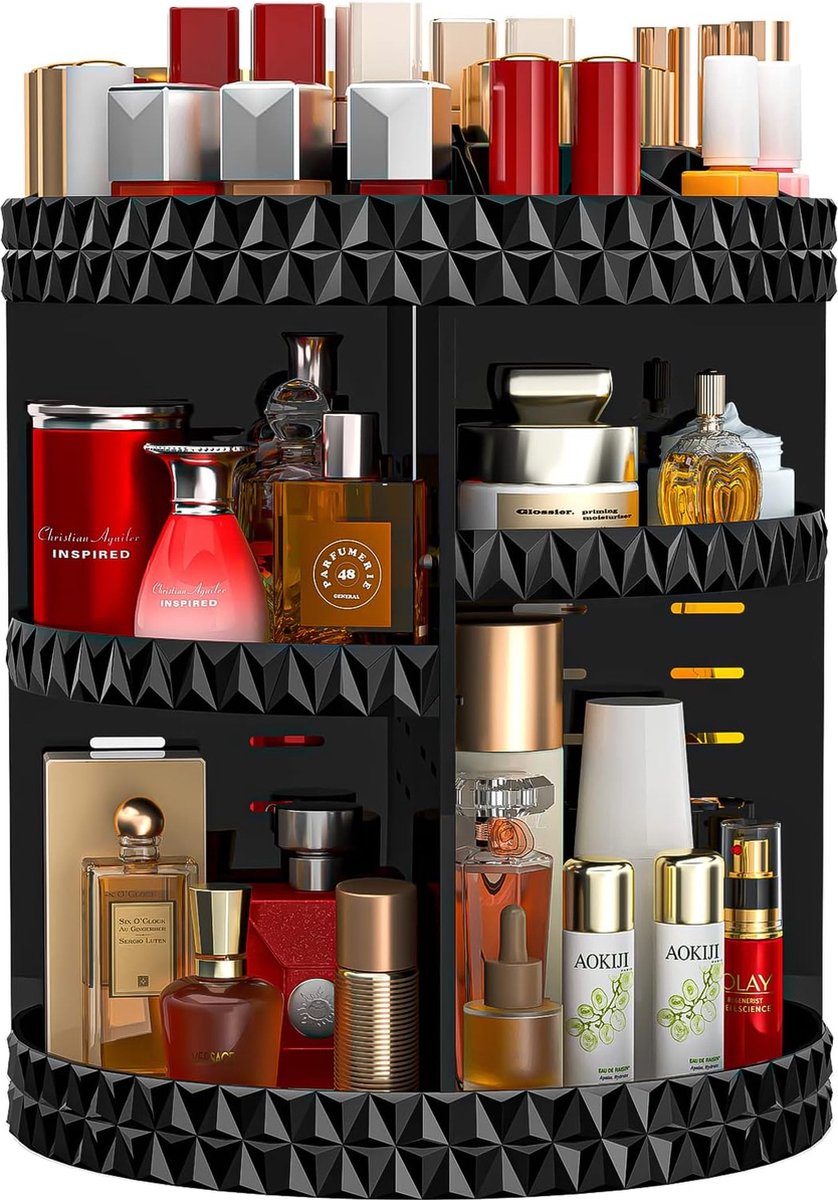 Make-up-organizer, 360 graden draaibaar, acryl cosmetica-organizer, beauty-organizer met 6 lagen verstelbaar dienblad, parfumopslag voor commode, kaptafel, badkamer, zwart
