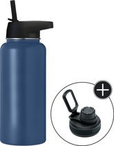 Bouteille d'eau - Blue marine - 1 litre - Bouchon Extra gratuit avec paille et bec verseur - Bouteille d'eau avec paille - Bouteille isotherme - Sans BPA - Étanche