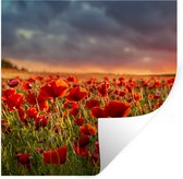 Muurstickers - Sticker Folie - Zonsondergang bij een veld vol Klaprozen - 30x30 cm - Plakfolie - Muurstickers Kinderkamer - Zelfklevend Behang - Zelfklevend behangpapier - Stickerfolie