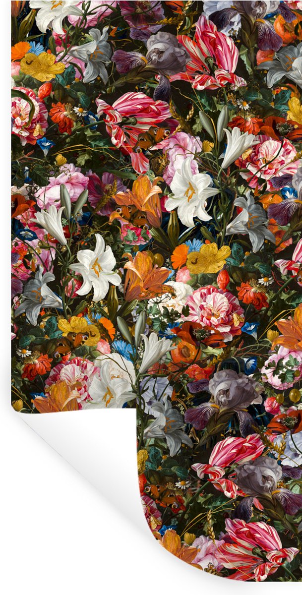 Muurstickers - Sticker Folie - Bloemen - Vlinder - Design - Kunst - Abstract - Schilderij - Oude meesters - 80x160 cm - Plakfolie - Muurstickers Kinderkamer - Zelfklevend Behang - Zelfklevend behangpapier - Stickerfolie
