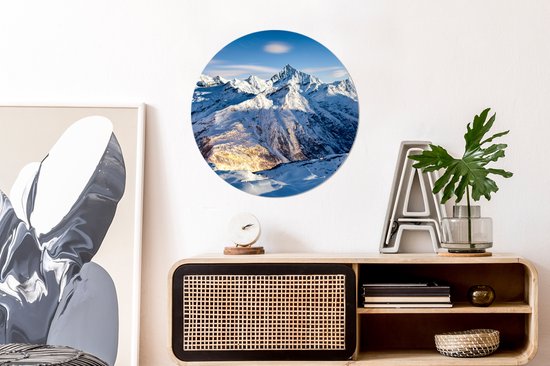 Cercle mural - Cercle mural - Alpes - Berg - Neige - Aluminium - ⌀ 60 cm - Intérieur et Extérieur