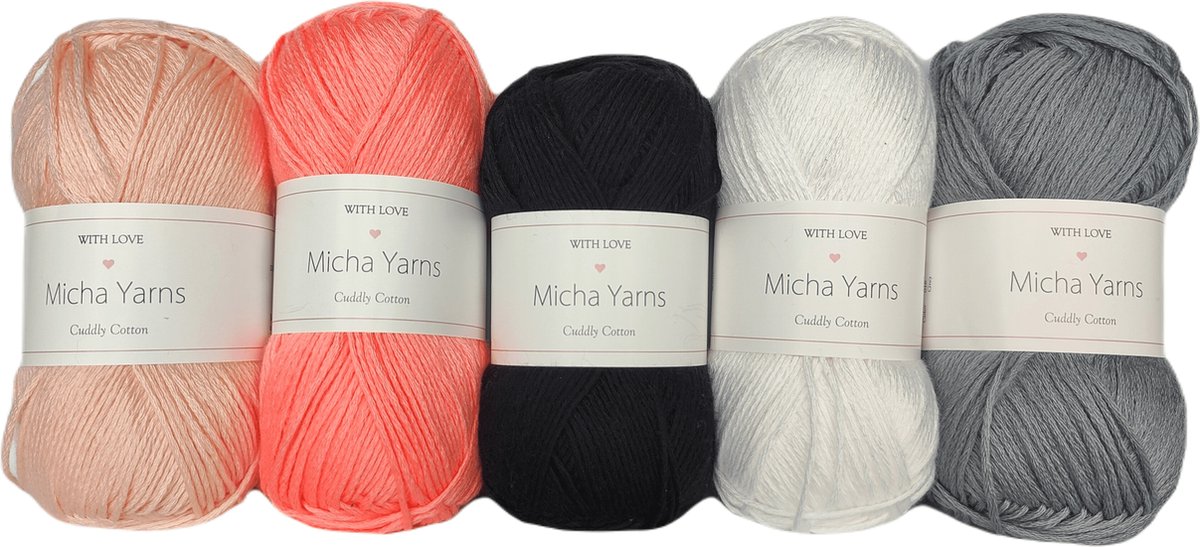 Bollen Bundel - 80% katoen 20% acryl breiwol - 5 bollen haakgaren – 5 x 100gram - Morganite (011) – Cuddly Cotton - Micha Yarns