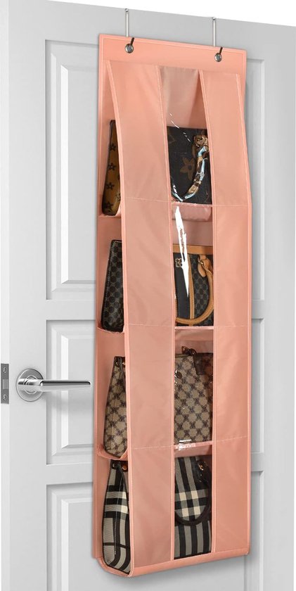 Portemonnee-organizer, boven de deur, handtas-organizer, hangende handtashanger met 4 doorzichtige vakken, opvouwbare paraplu-handtas voor familie, kledingkast en slaapkamer
