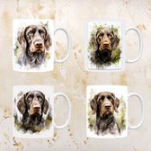 Ruwharige Duitse staande hond mokken set van 4, servies voor hondenliefhebbers, hond, thee mok, beker, koffietas, koffie, cadeau, moeder, oma, pasen decoratie, kerst, verjaardag