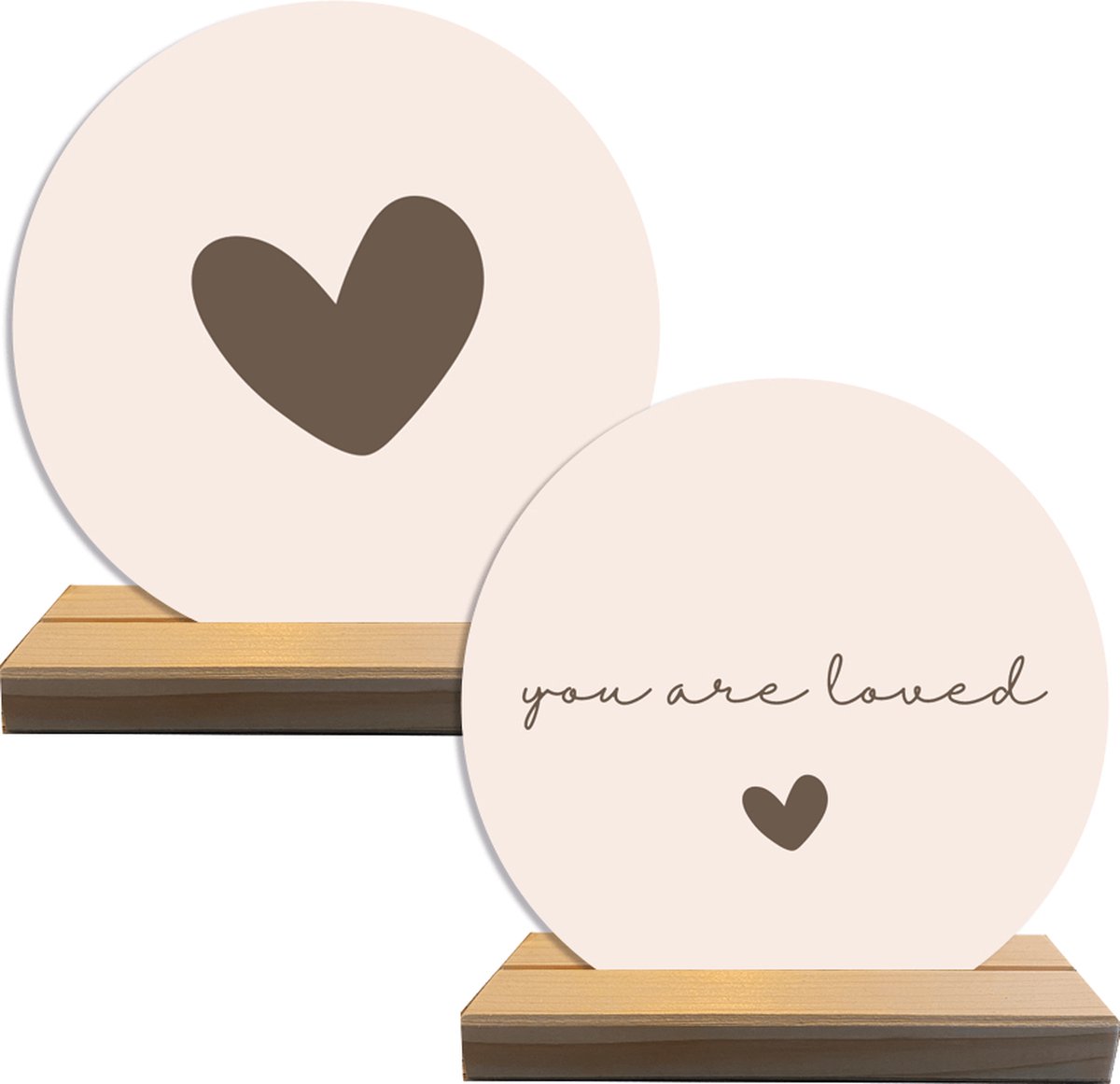 Label2X - Wensmomentje You Are Loved Hart - Beige - 30cm - Houten Houder 20cm