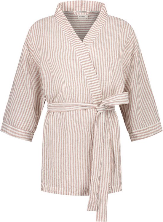 Yumeko kimono jasje gewassen linnen roze stripe m