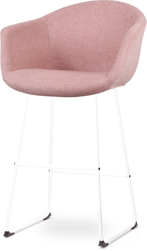 Nolon Nino-Otis Tabouret de Bar Rose Doux - avec Accoudoir - Piètement Wit - 75 cm - Tissu - Tabouret de Bar avec Dossier