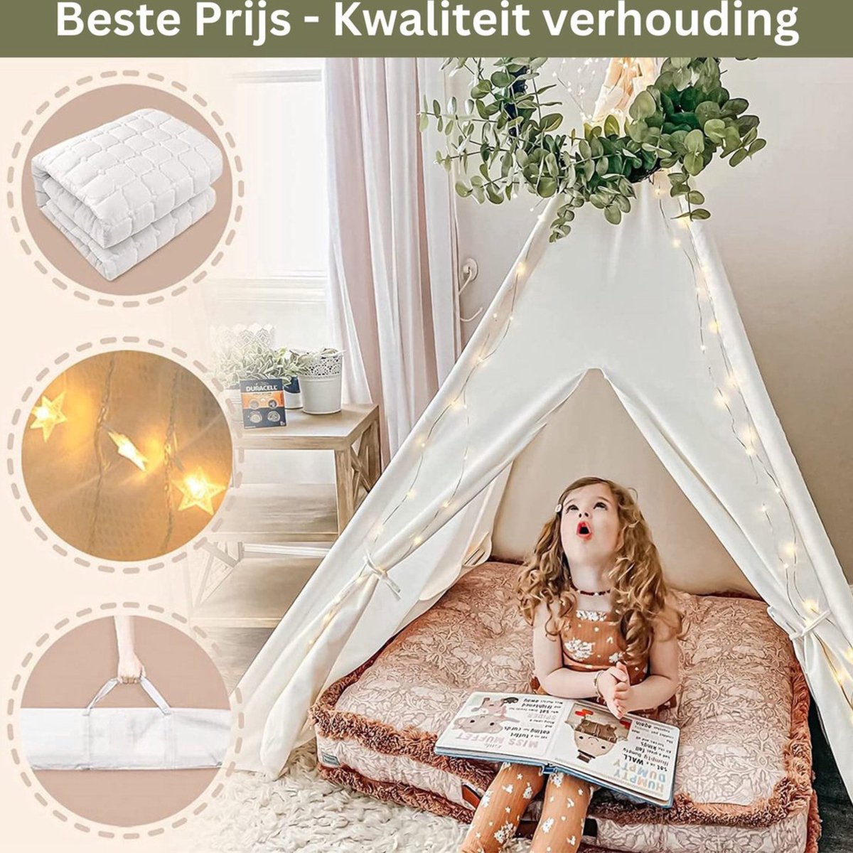 Indische tipi speeltent voor kinderen in het grijs met sterren