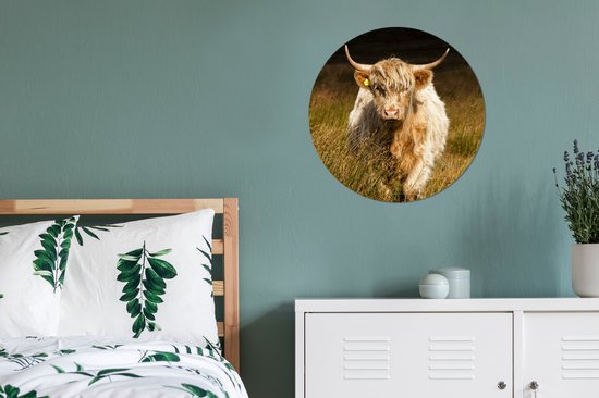 WallCircle - Stickers muraux muraux - Cercle de papier peint - Highlander écossais - Lumière - Herbe - Animaux - 50x50 cm - Cercle mural - Autocollant - Autocollant de papier peint rond