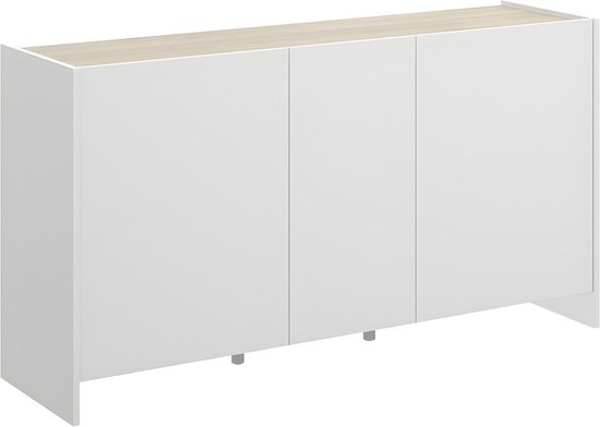 Buffetkast CHERIFA - 3 deuren - Kleuren: wit en eiken L 138 cm x H 76 cm x D 42 cm