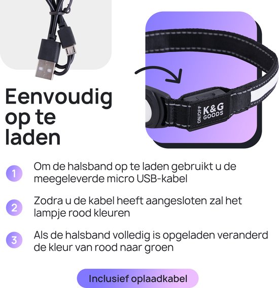 K&G LED Halsband Hond - AirTag Houder - IPX7 Waterproof - Oplaadbaar incl. Kabel - Maat S - Zwart - K&G Goods
