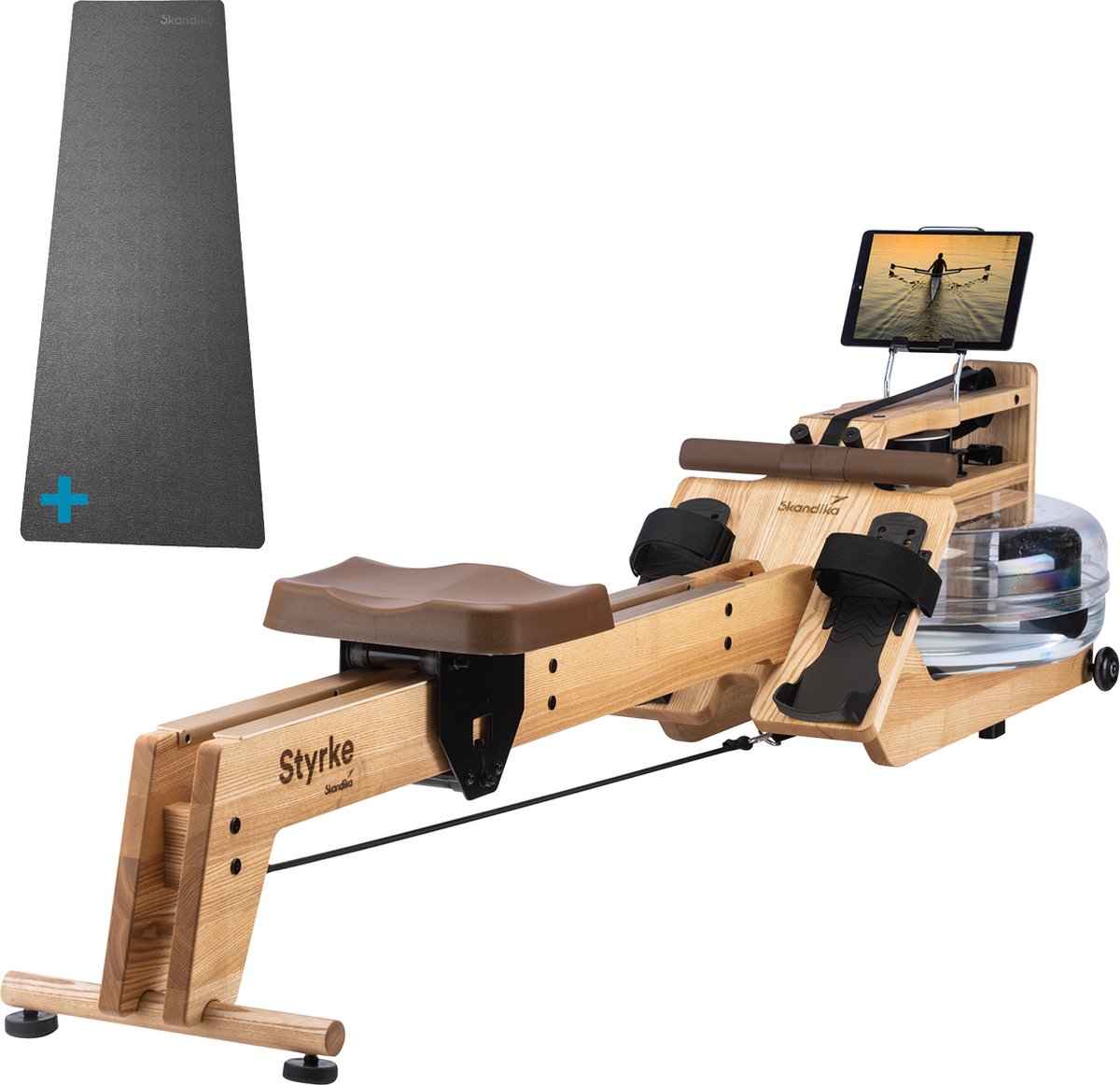 Bol.com Skandika Styrke Roeitrainer SET - Roeitrainers - Roeiapparaat (211 x 54 x 47cm) + Mat (65 x 230cm) - Echt essenhouten wa... aanbieding