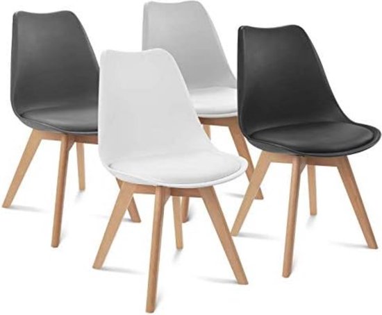 Lot De 4 Chaises Scandinaves SARA - Couleurs Mix Gris Foncé, Gris Clair, Blanc Et Noir - Dimensions 40x54x80 Cm