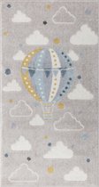 SURYA Vloerkleed - Kinderkamer, KinderTapijt, SpeelTapijt - Wolken Heteluchtballon MONTY - Meerkleurig/Grijs - 80x150 cm