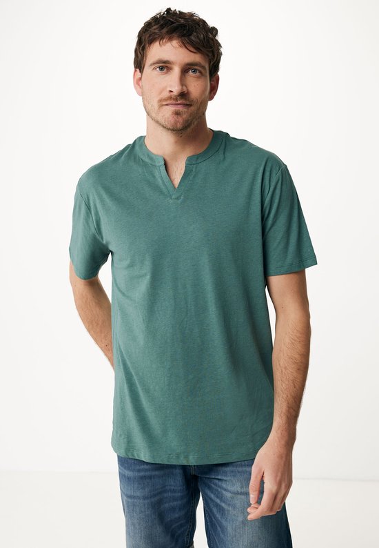 Linen Blend T-shirt SS Mannen - Donker Groen - Maat XL