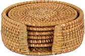 TISECO HOME STUDIO - Glasonderzetter RATTAN - SET/6 - 100% rotan - Handgeweven, hittebestendig, duurzaam - Rond - Dia 10 cm - Naturel