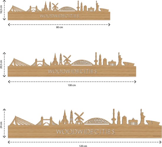 Skyline Kinderdijk Bamboe hout - 120 cm - Woondecoratie - Wanddecoratie - Meer steden beschikbaar - Woonkamer idee - City Art - Steden kunst - Cadeau voor hem - Cadeau voor haar - Jubileum - Trouwerij - WoodWideCities