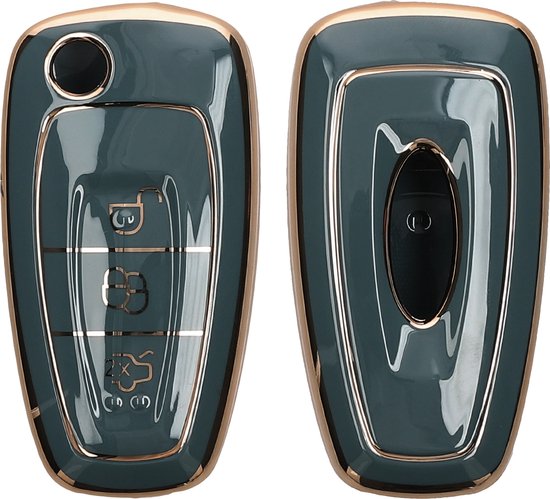 Kwmobile Autosleutelhoes Voor Ford – 3-knops Inklapbare Sleutel, Lichtgrijs Nubuck, Antislip