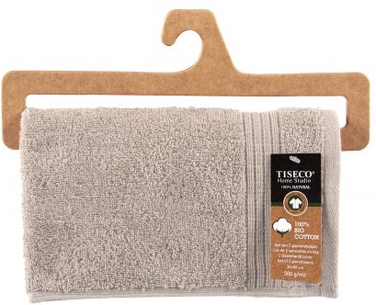 Tiseco Home Studio - Gastendoekje EDEN - SET/4 - 100% bio katoen - 500 g/m2 - met ophanglus - bio katoen - superzacht en zeer absorberend - 30x50 cm - Zand