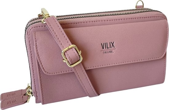 Vilix The Label - Sac Olivia - portefeuille et sac pour téléphone en un - végétalien - compact - Rose foncé
